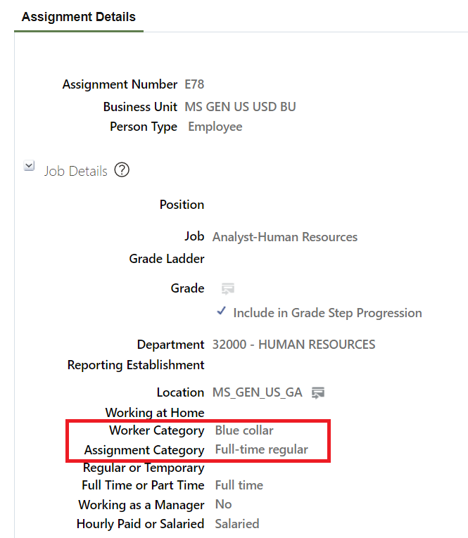 oracle hcm assignment category
